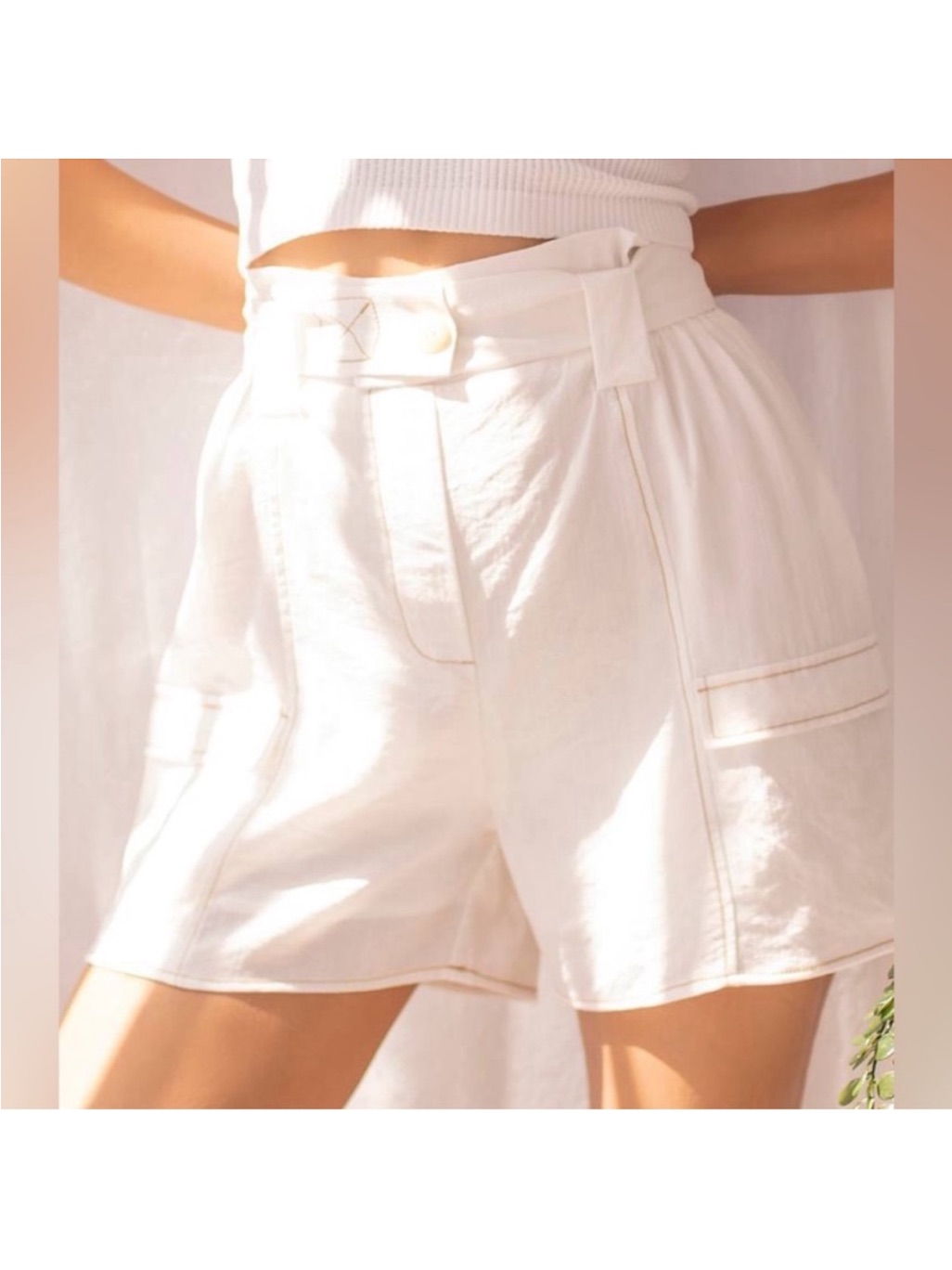 Moon River Cultivated Style White Paper Bag Waist Shorts